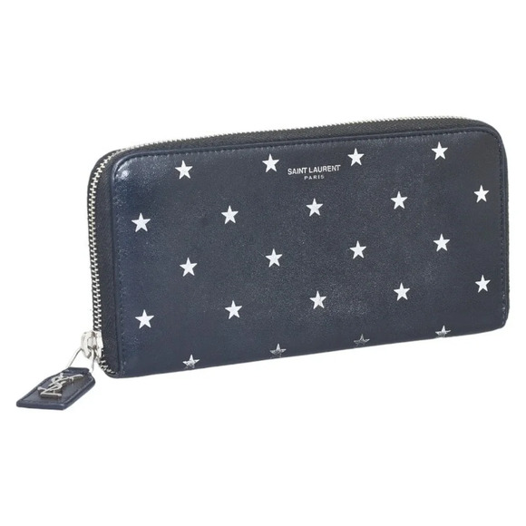 Authentic YSL Star Print Leather Zip Around Wallet - Picture 2 of 12